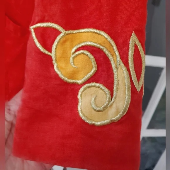 Vintage Linen Vibrant Red Embroidered Blazer Size 6 - Picture 4 of 6